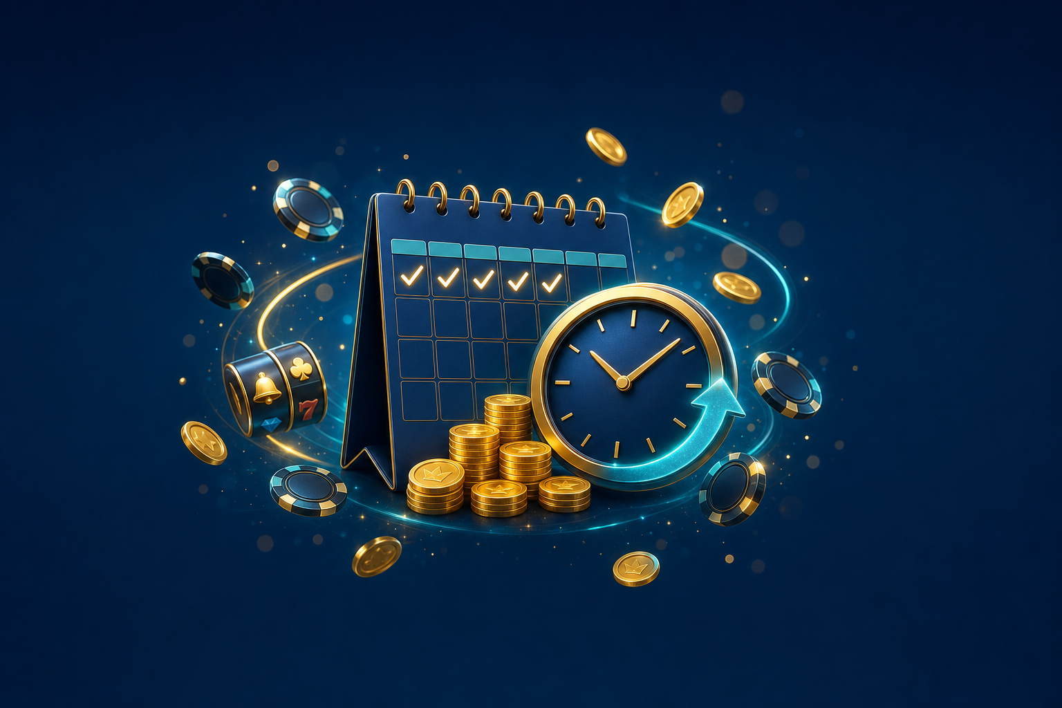 PlayBaze reload bonus banner with weekly cashback, CAD chips and teal gold lighting